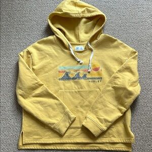 Women’s Hurley Yellow Wave Pullover Hoodie with Retro Graphic Size M